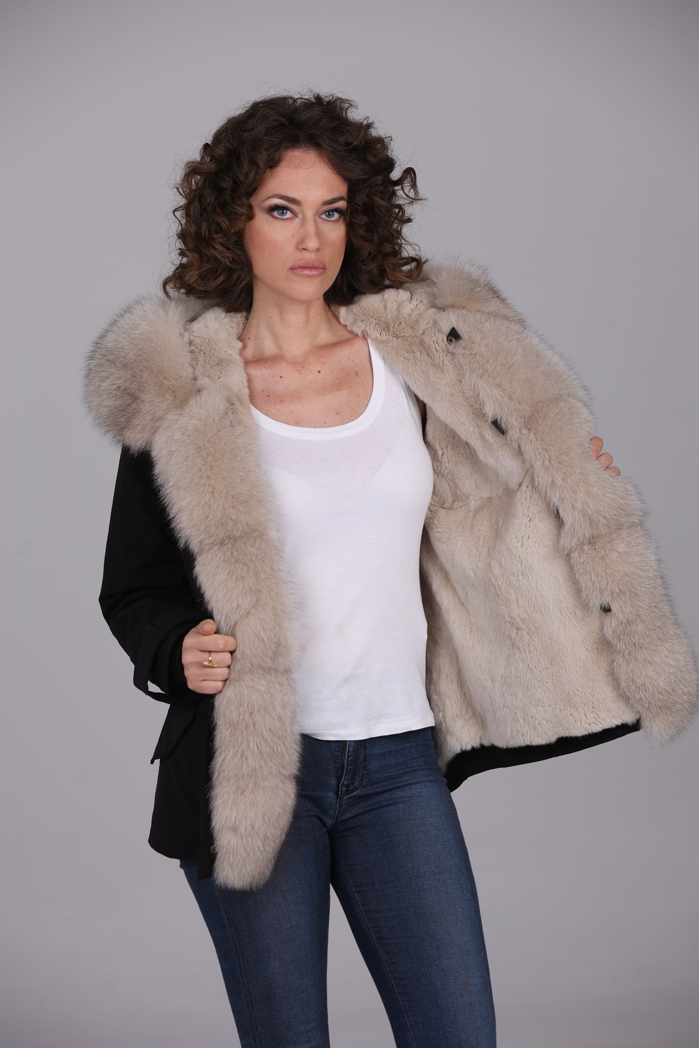 Parka in Cotton Waterproof Short Beige