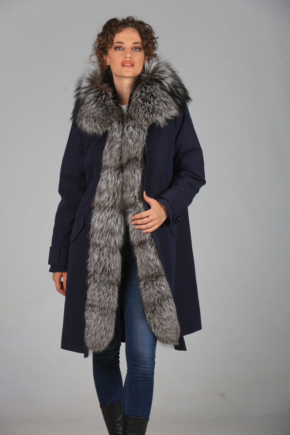 X-long Luxury Silver waterproof technical cotton parka