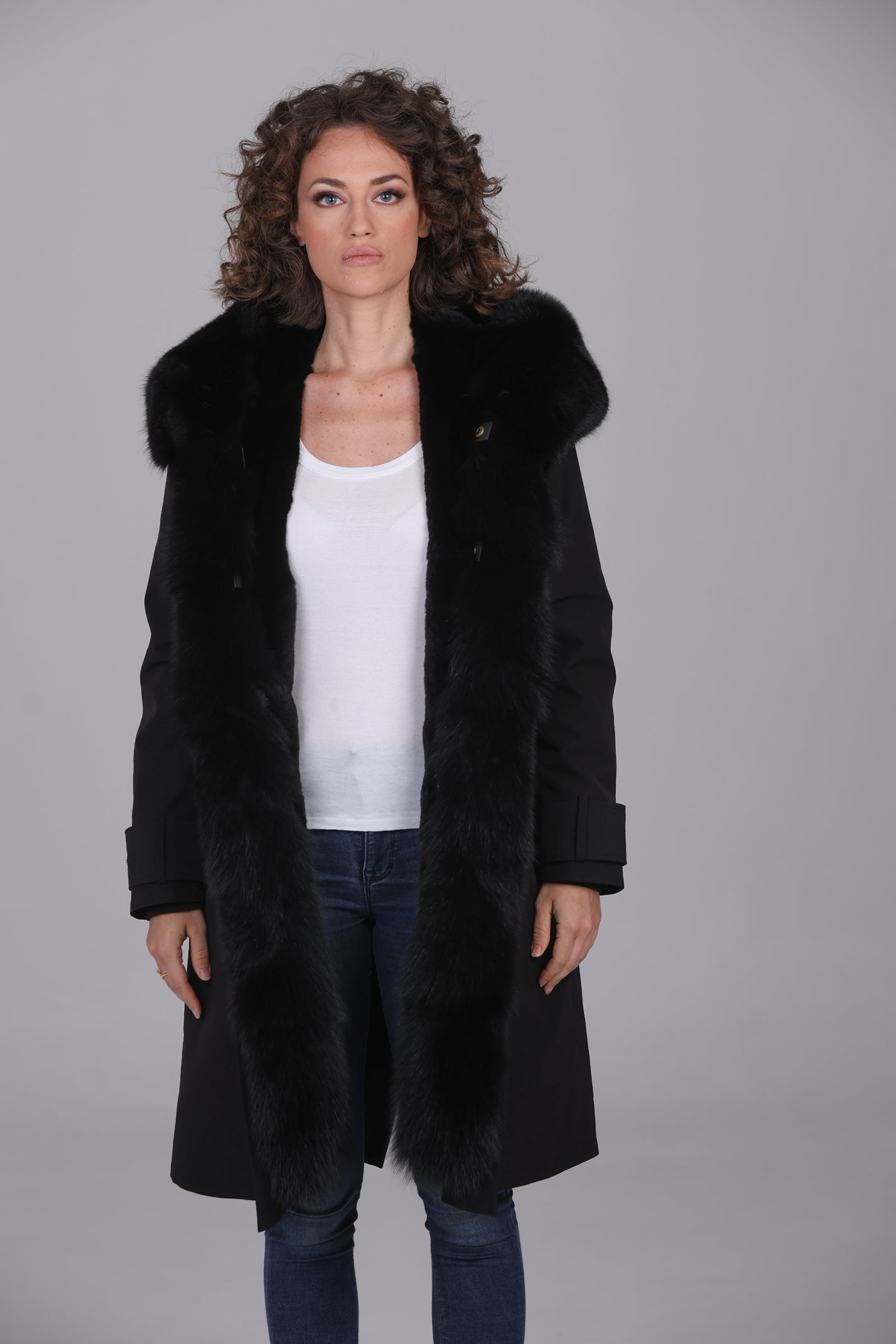 X-long black waterproof technical cotton parka