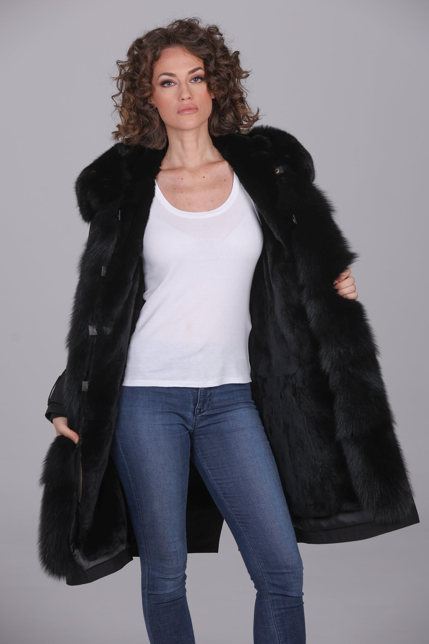 X-long black waterproof technical cotton parka