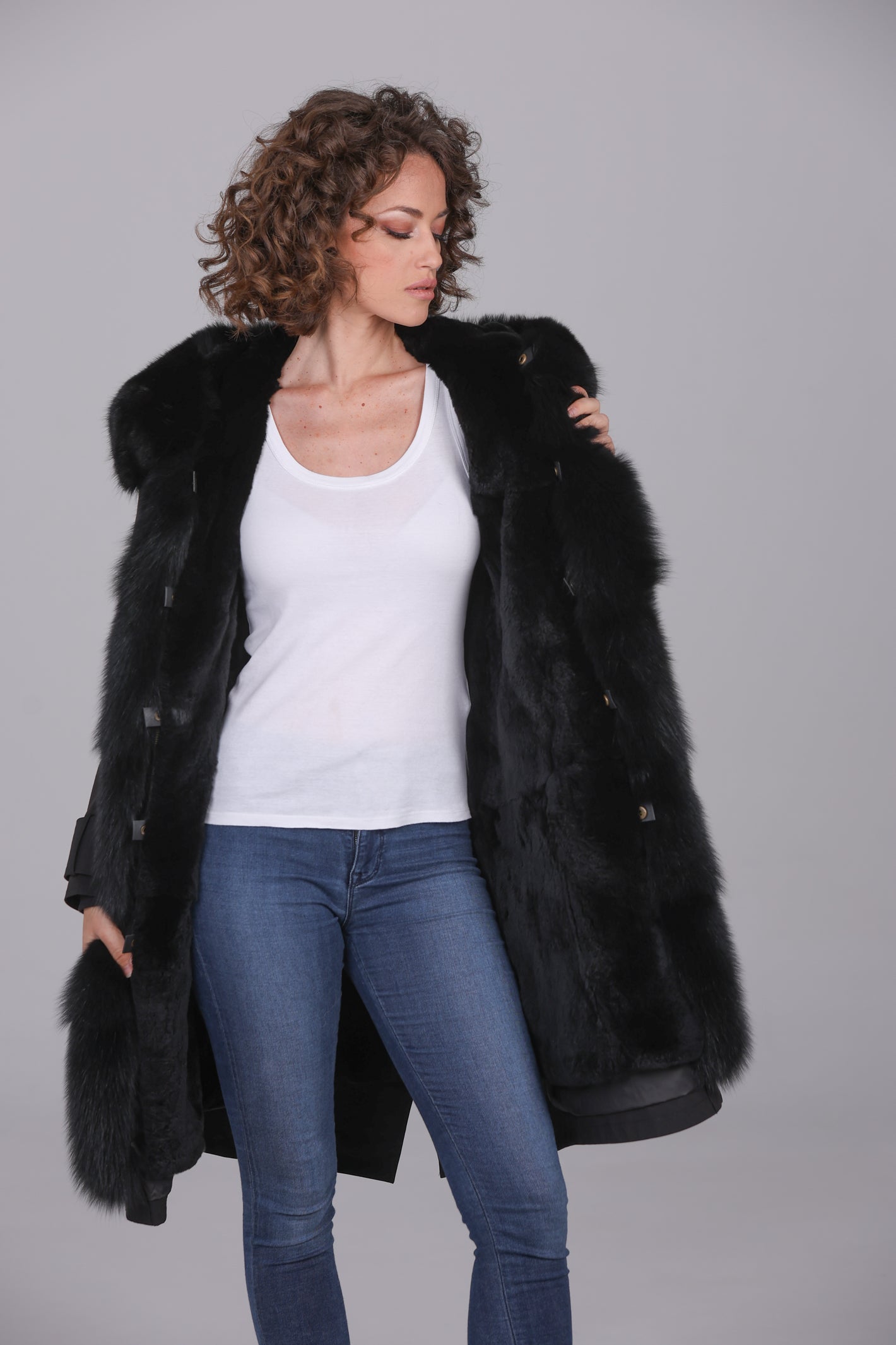 X-long black waterproof technical cotton parka