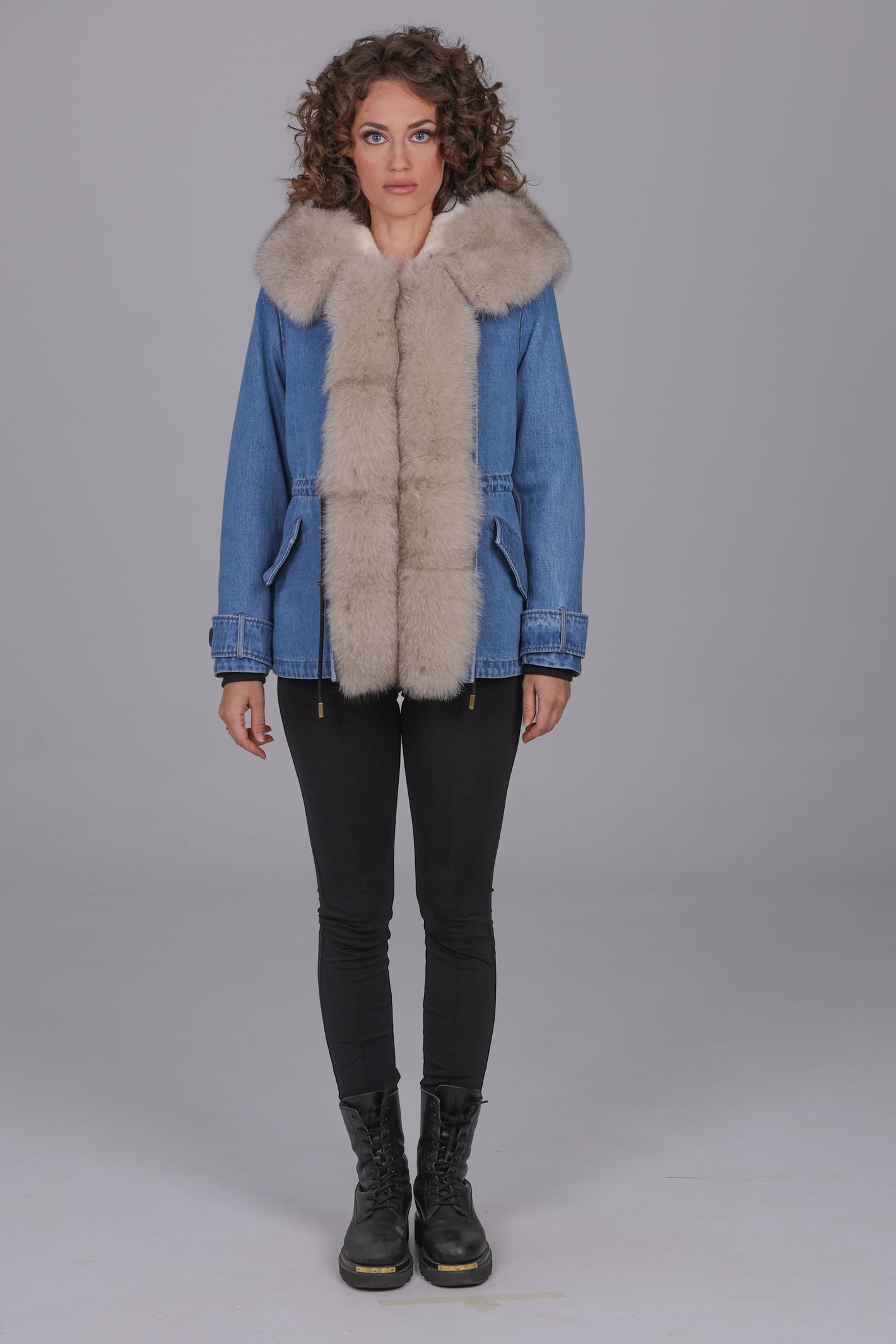 Fox denim short parka Beige