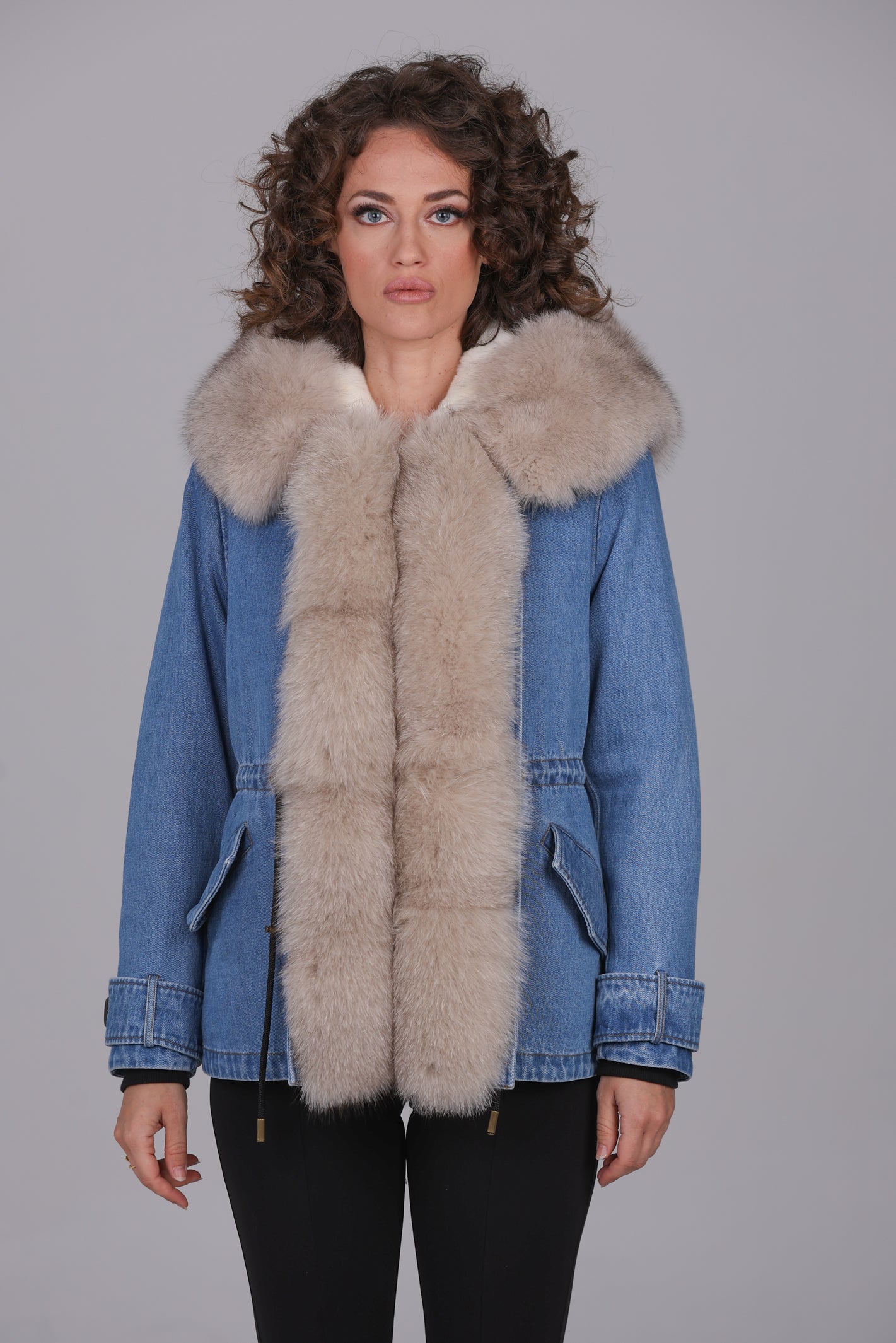 Fox denim short parka Beige