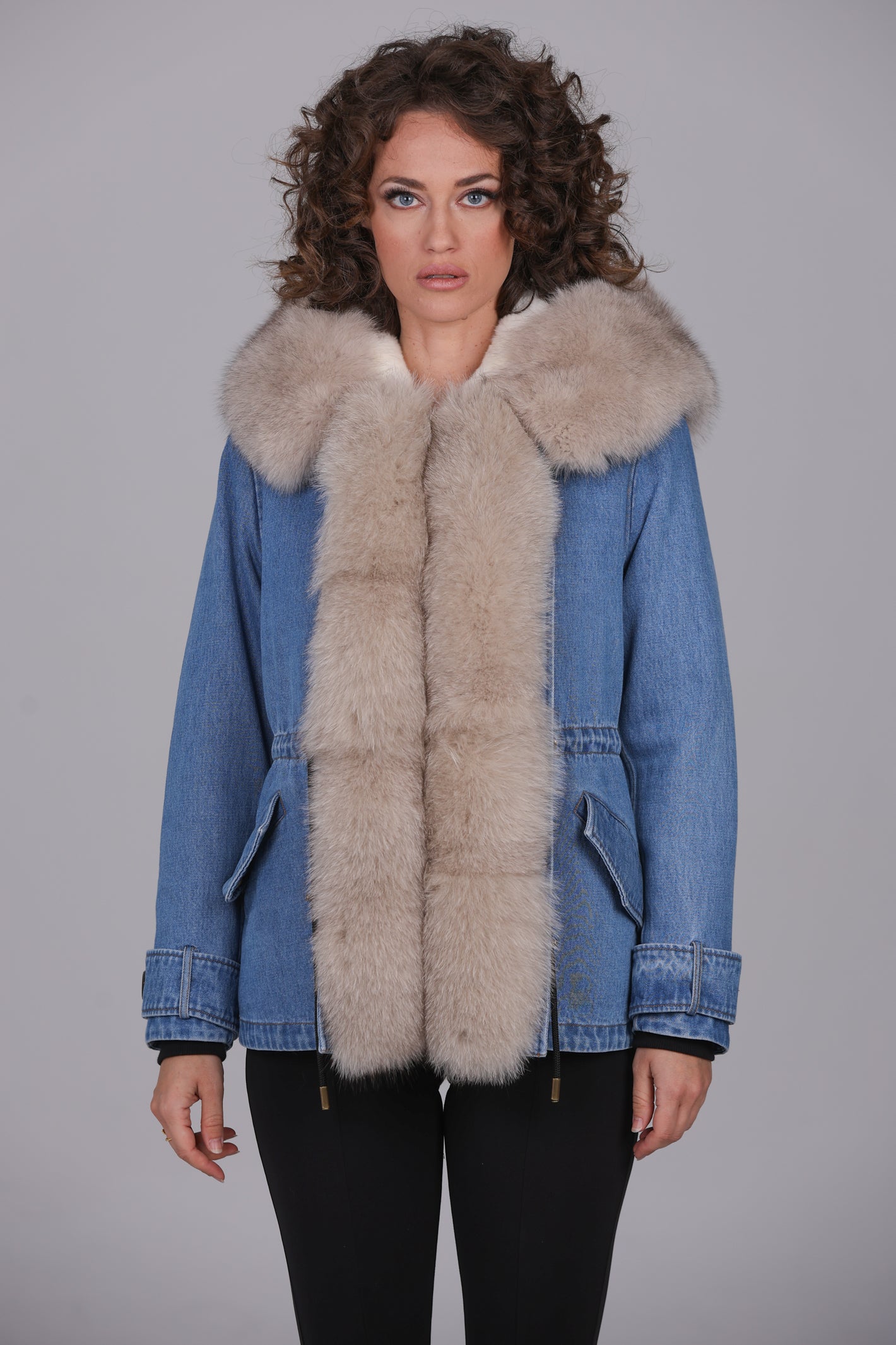 Fox denim short parka Beige