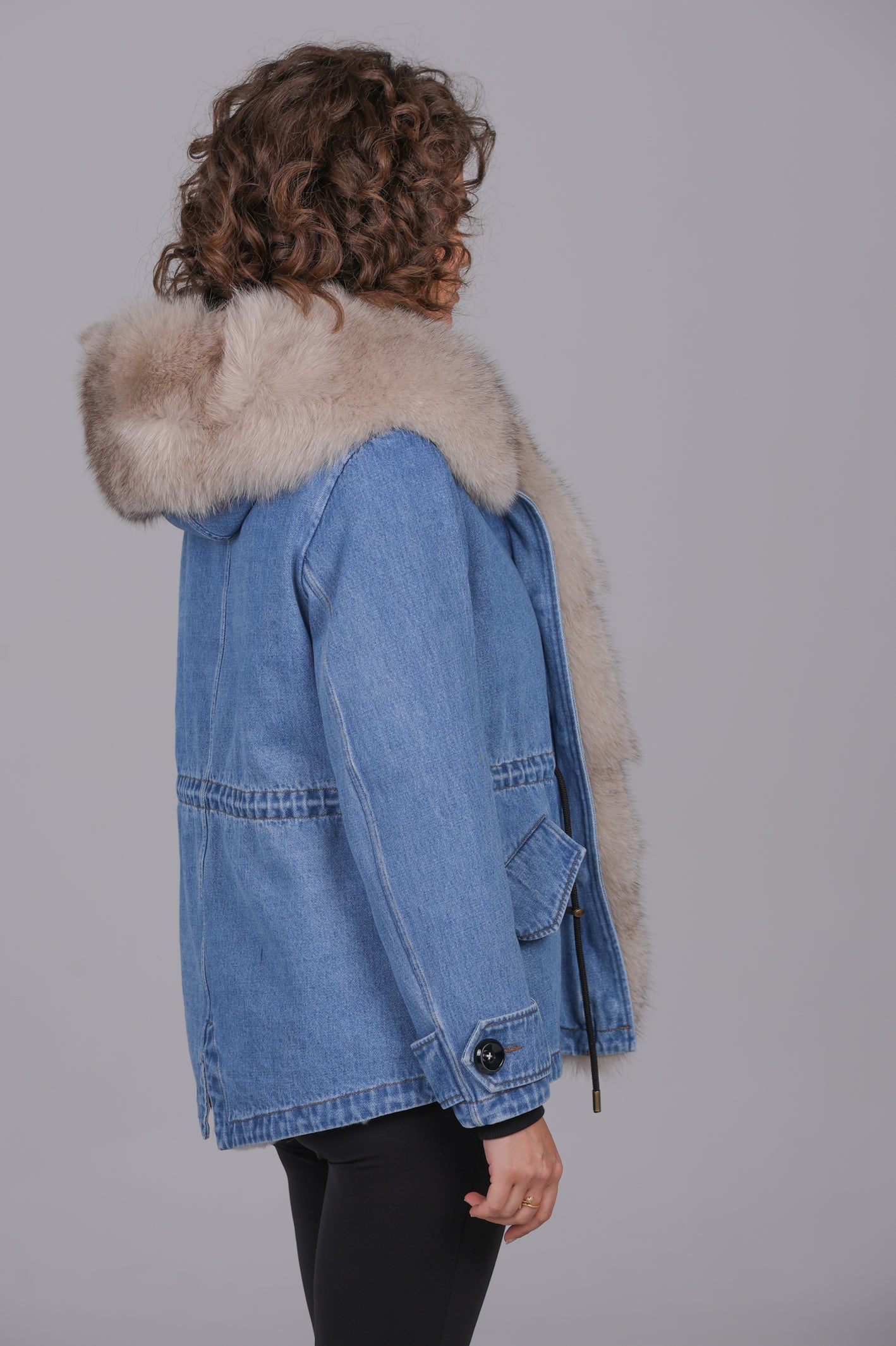 Fox denim short parka Beige