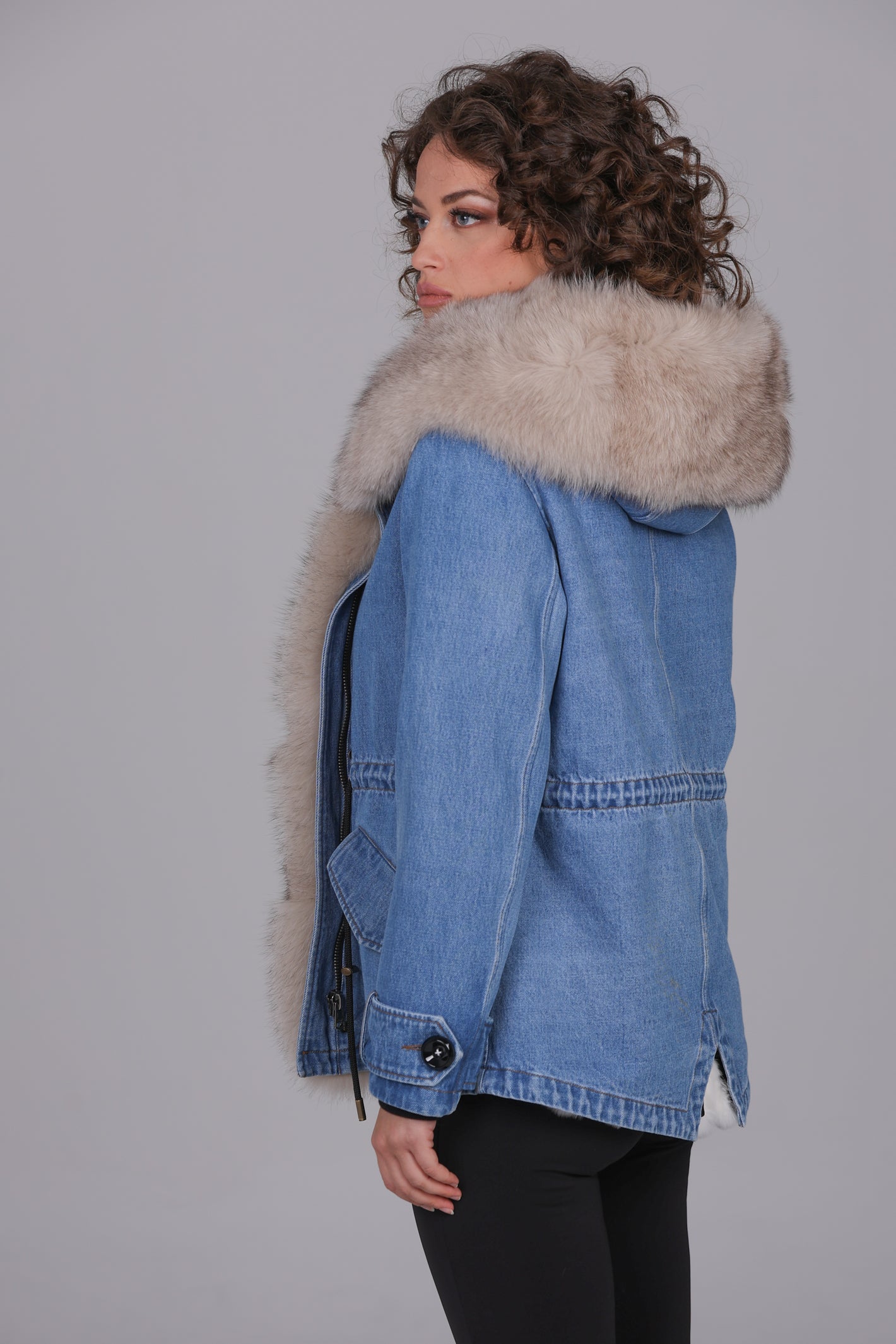 Fox denim short parka Beige