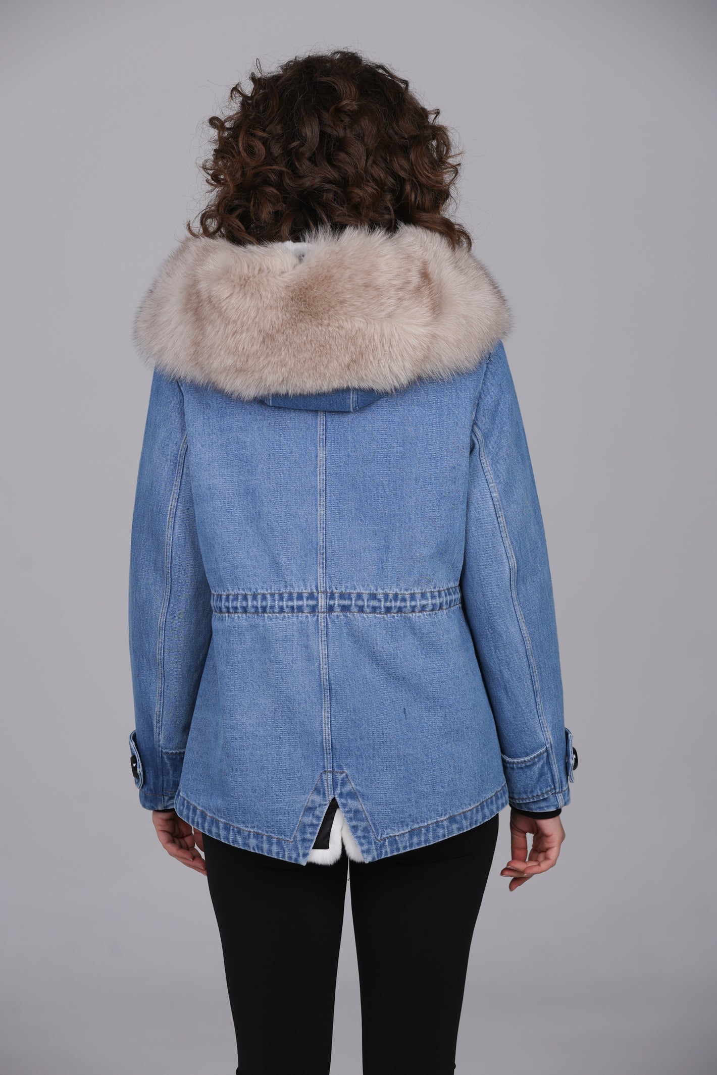 Fox denim short parka Beige