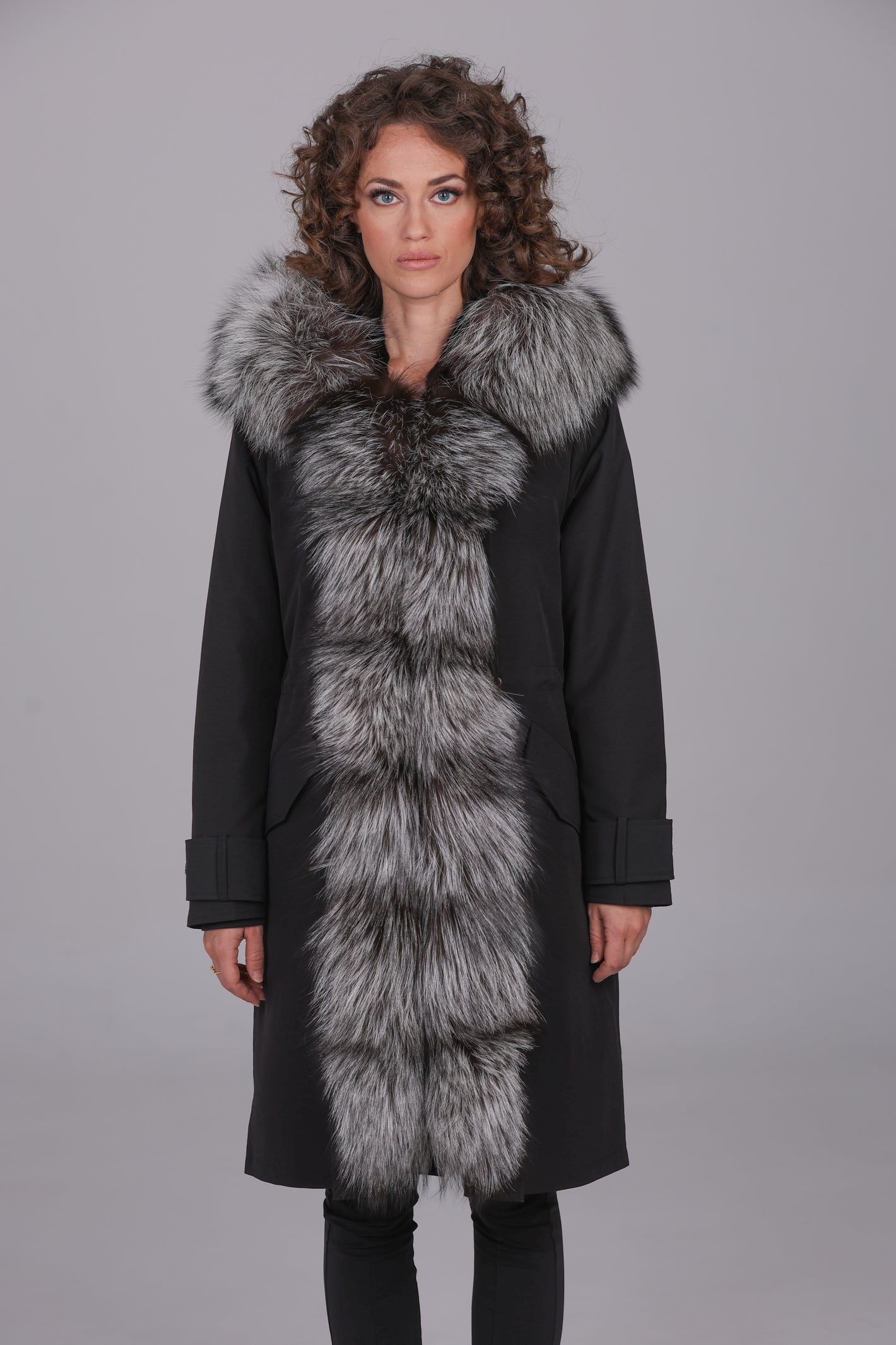 X-long Luxury Silver waterproof technical cotton parka