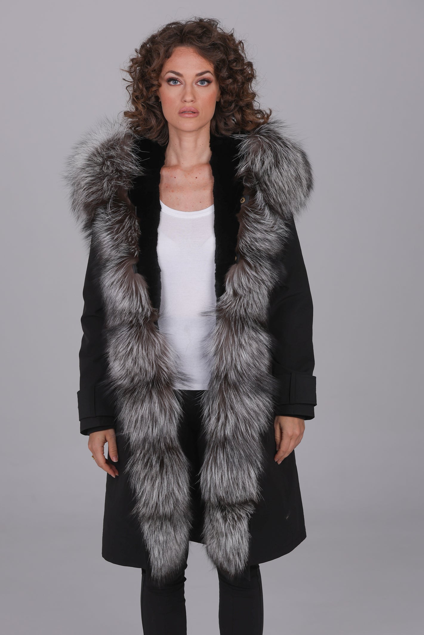 X-long Luxury Silver waterproof technical cotton parka