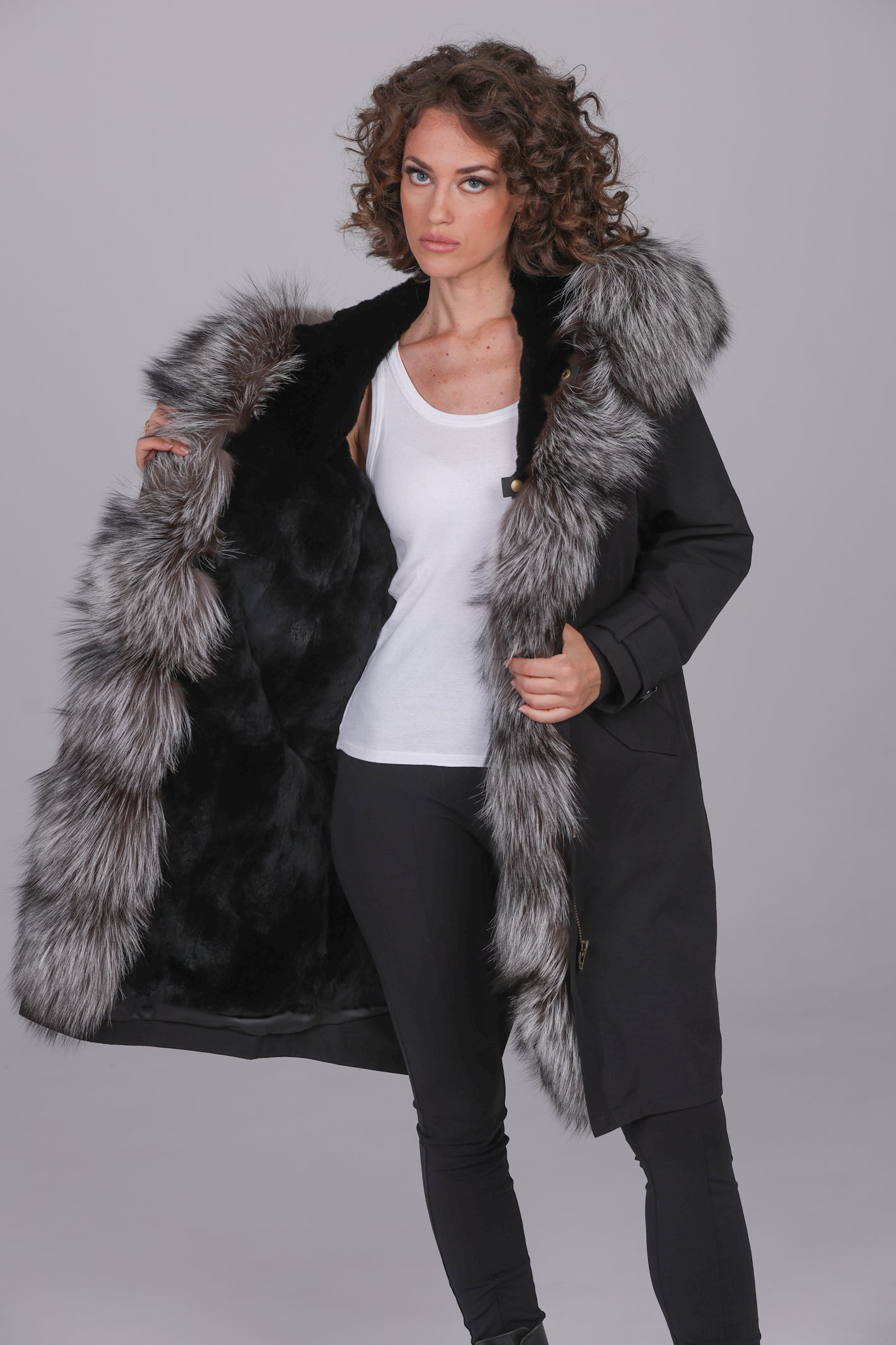 X-long Luxury Silver waterproof technical cotton parka