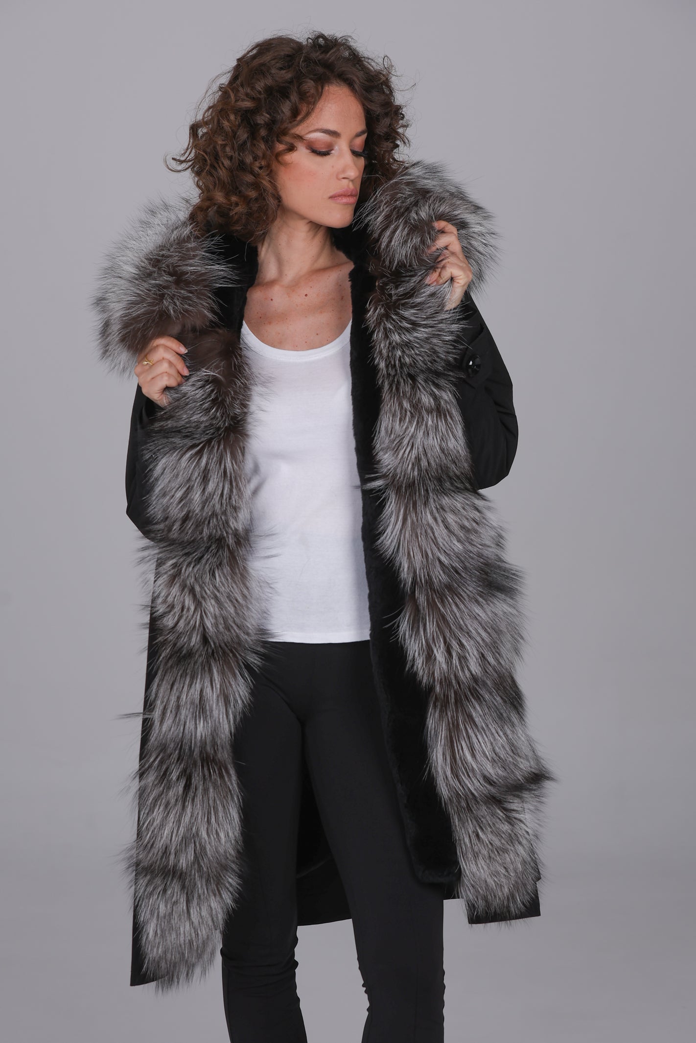 X-long Luxury Silver waterproof technical cotton parka