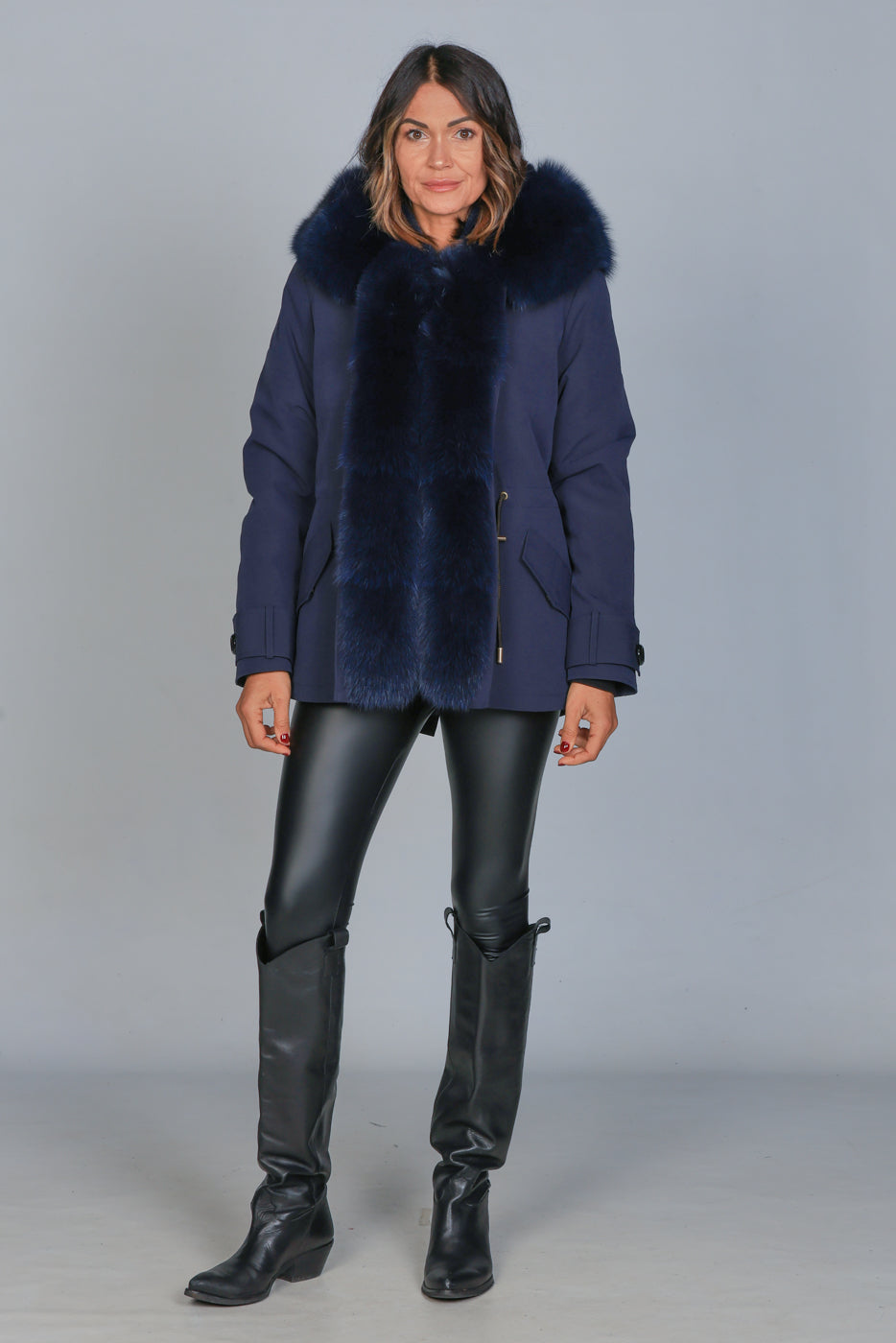 Parka in Short Blue Waterproof Technical Cotton