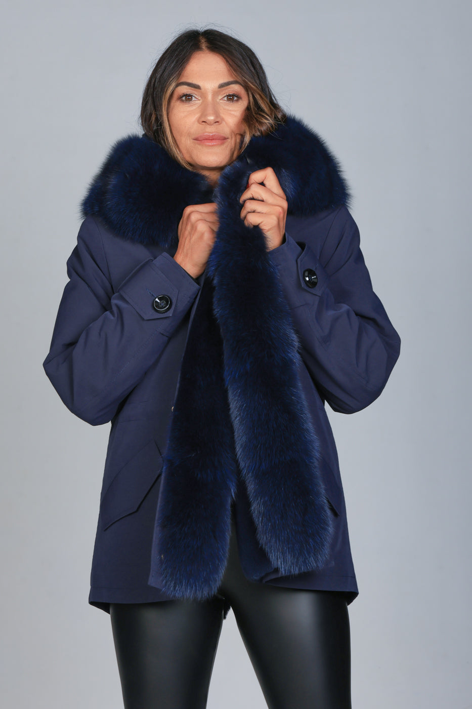 Parka in Short Blue Waterproof Technical Cotton