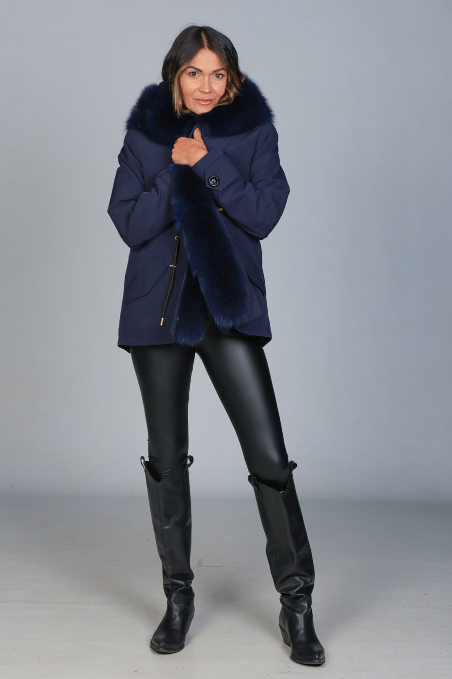 Parka in Short Blue Waterproof Technical Cotton