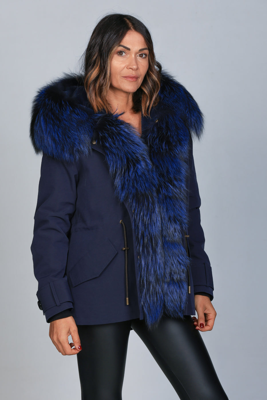 Short Luxury Silver Blue waterproof technical cotton parka