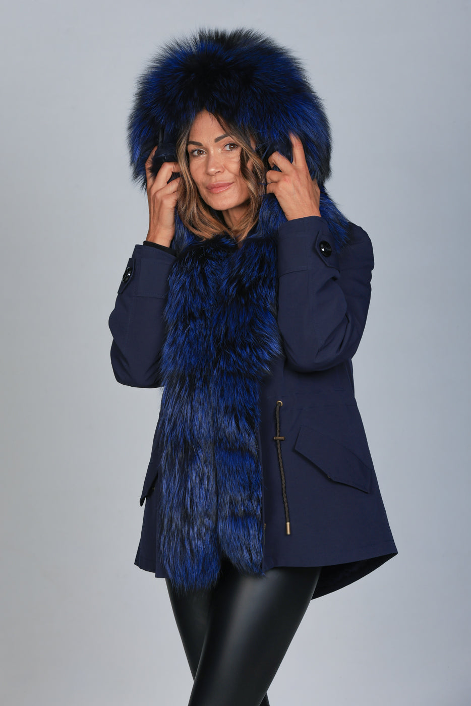 Short Luxury Silver Blue waterproof technical cotton parka