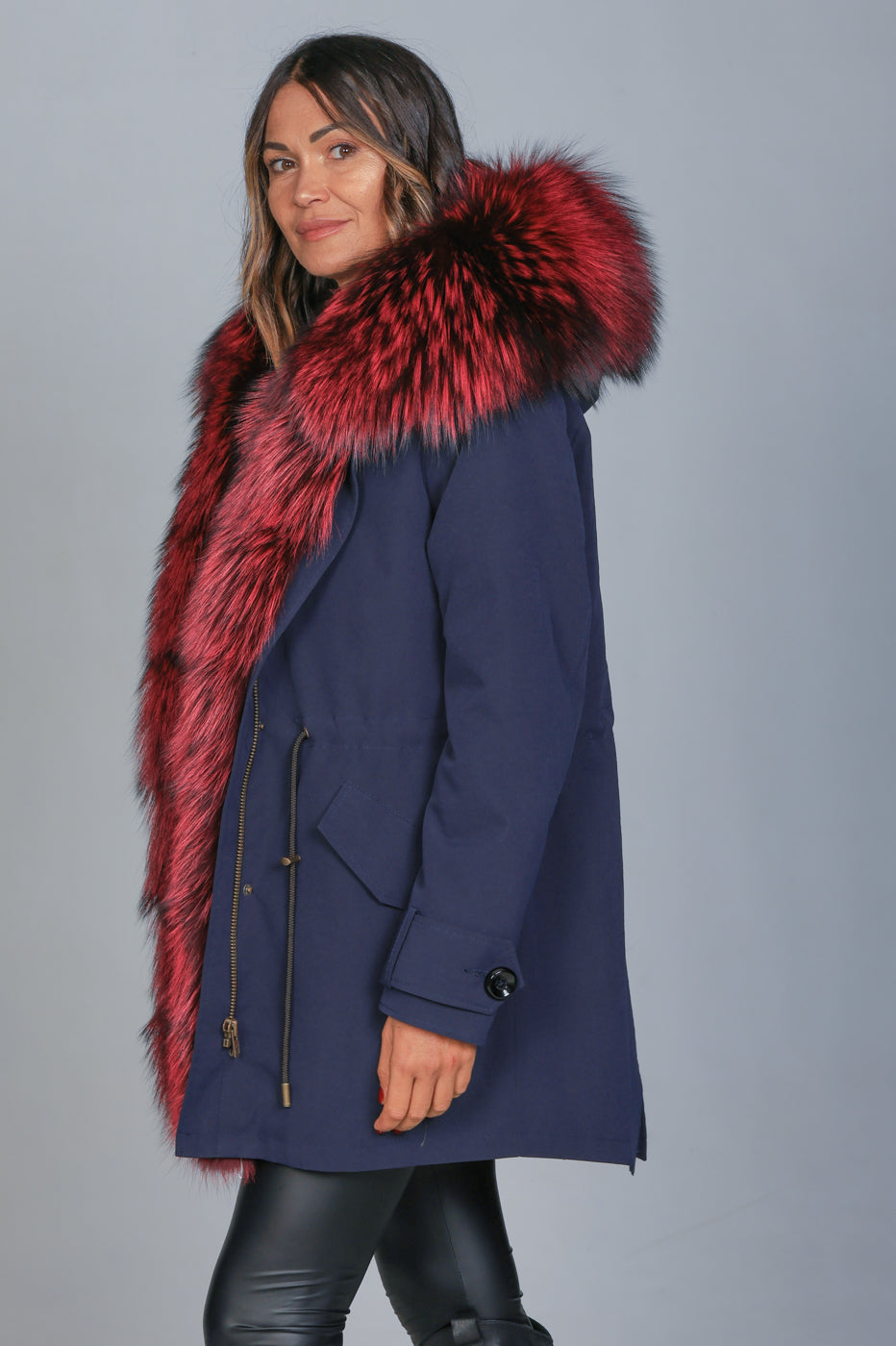 Long Luxury Silver Purple waterproof technical cotton parka