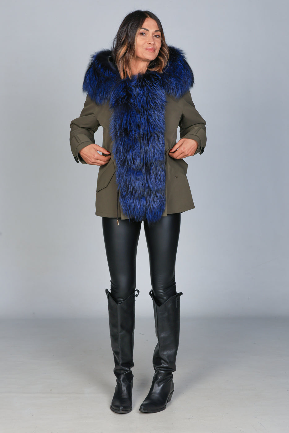 Short Luxury Silver Blue waterproof technical cotton parka