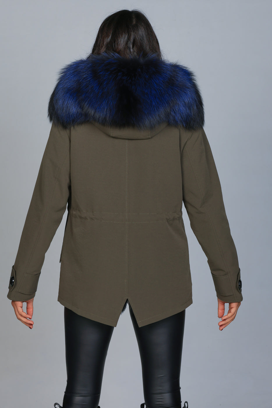 Short Luxury Silver Blue waterproof technical cotton parka