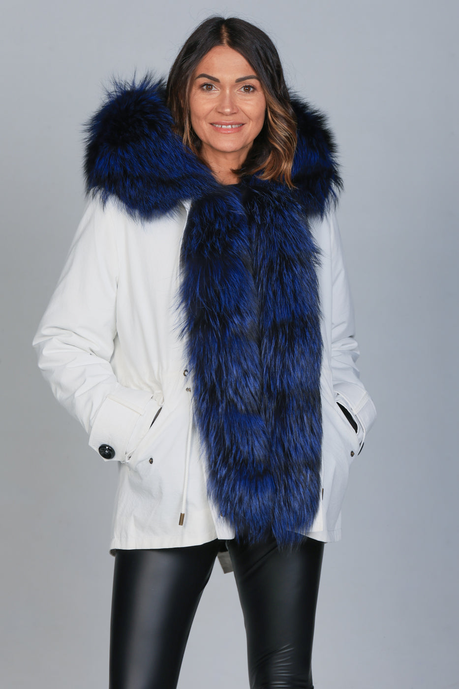 Short Luxury Silver Blue waterproof technical cotton parka