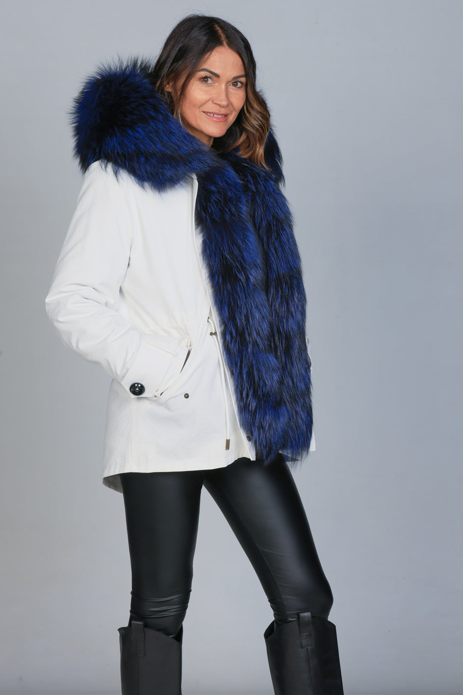 Short Luxury Silver Blue waterproof technical cotton parka