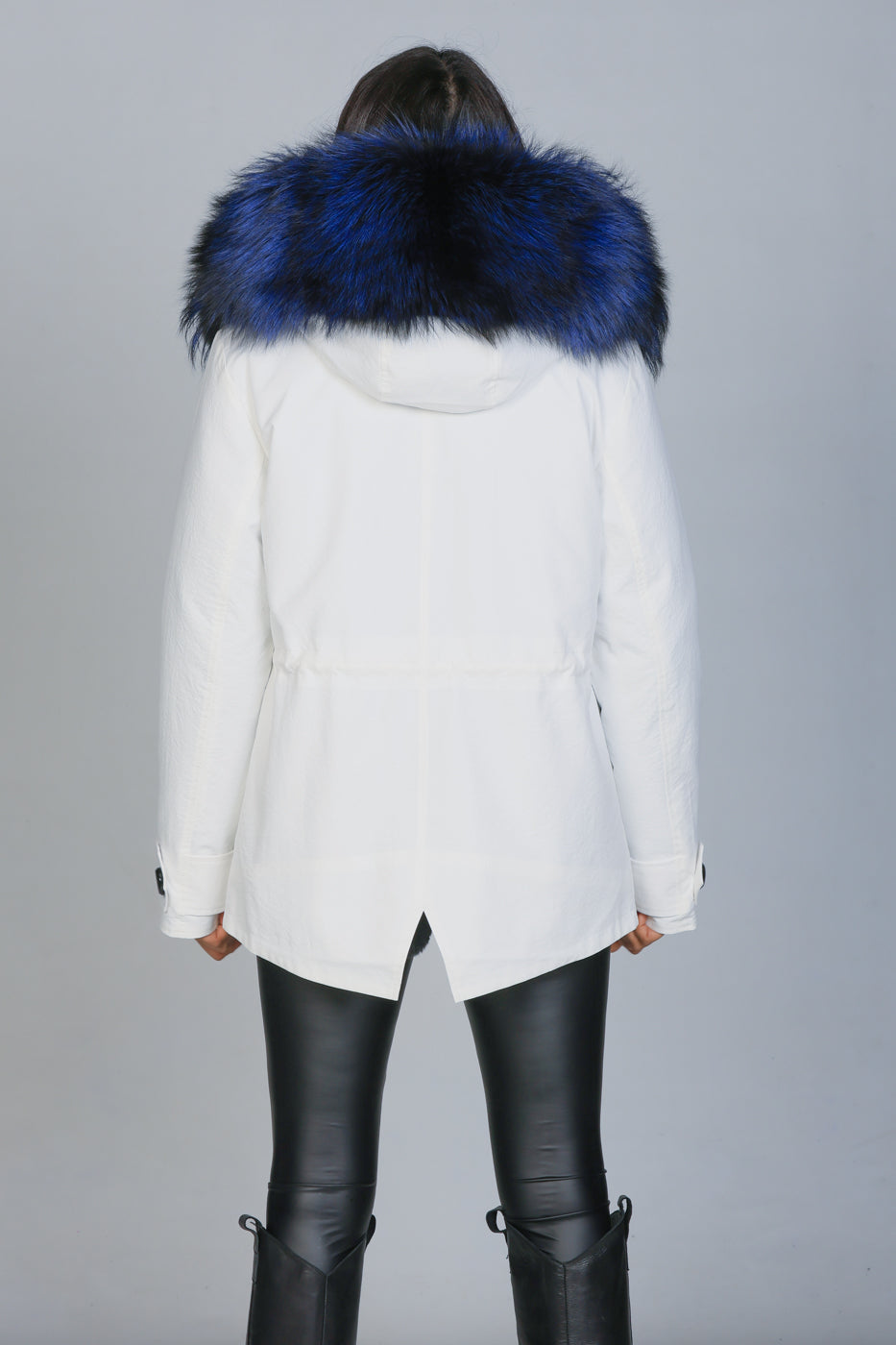 Short Luxury Silver Blue waterproof technical cotton parka