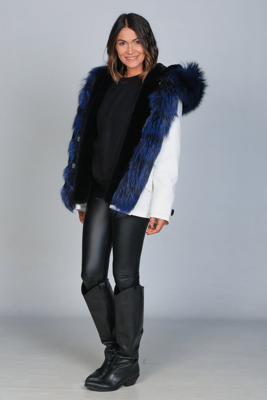 Short Luxury Silver Blue waterproof technical cotton parka