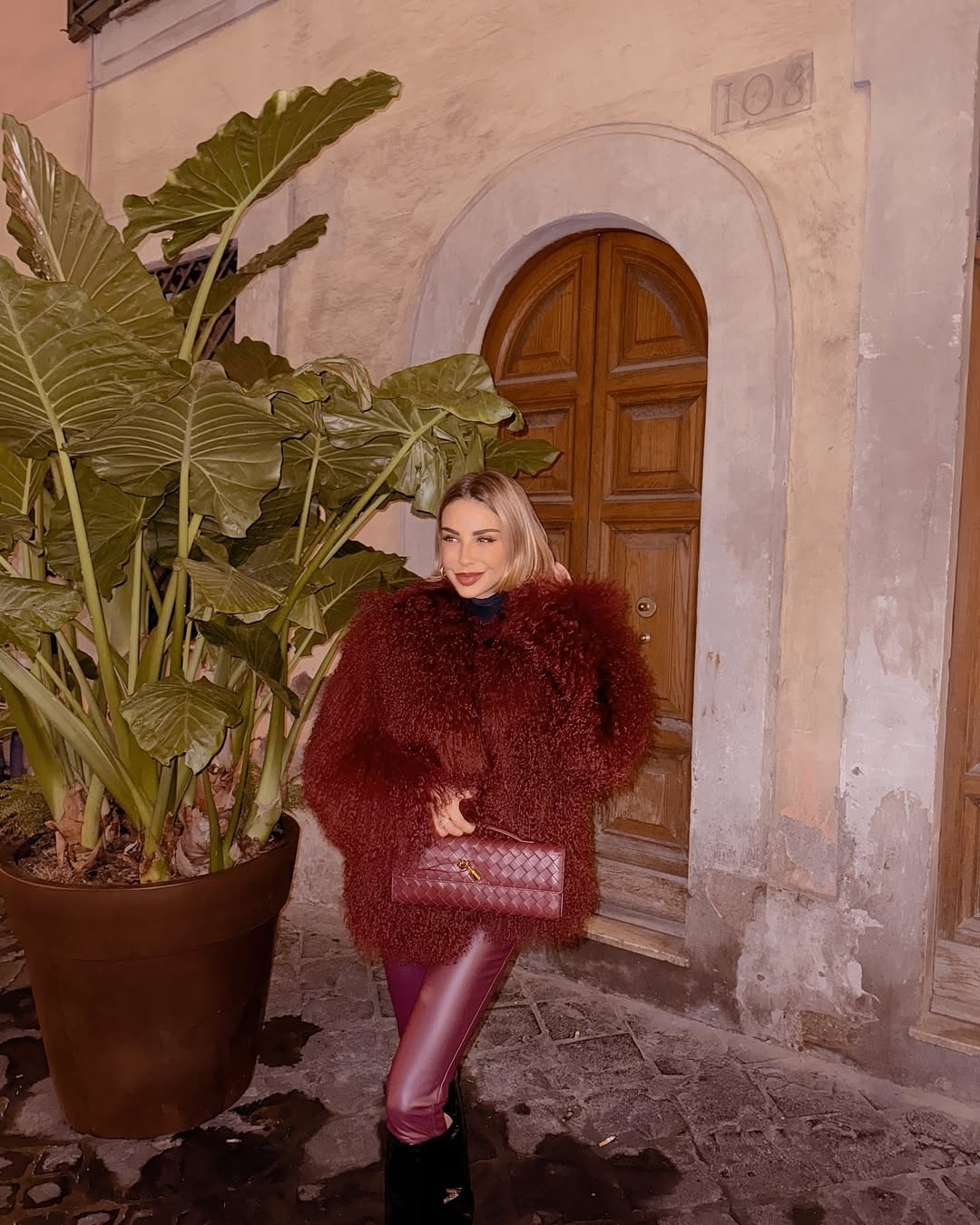 Manteau shearling Mongolie bordeaux