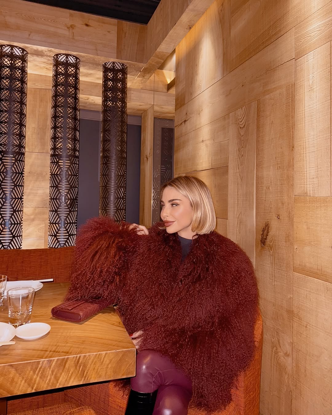 Manteau shearling Mongolie bordeaux