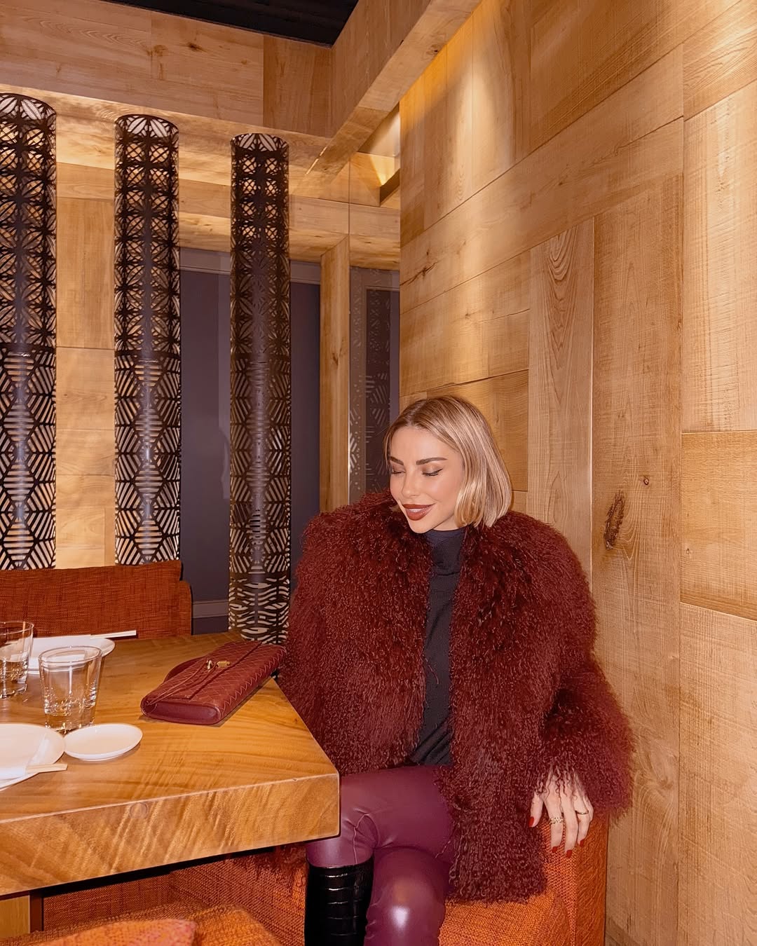 Manteau shearling Mongolie bordeaux