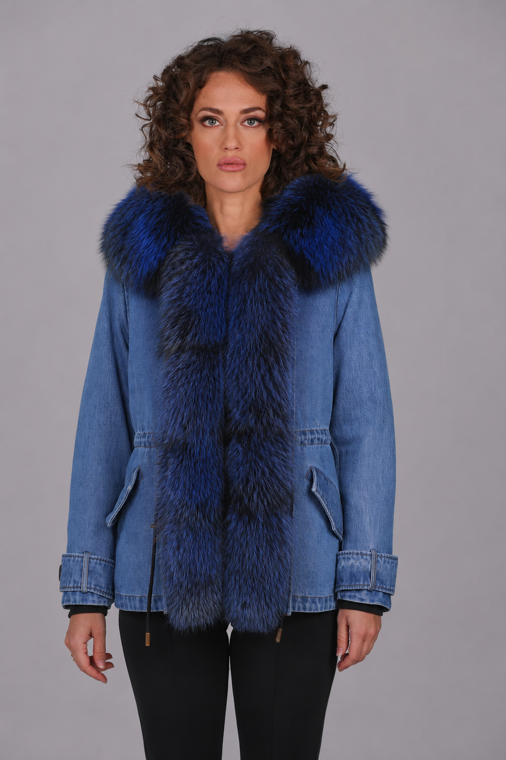 Parka courte Luxury Silver Blue en coton technique imperméable imperméable